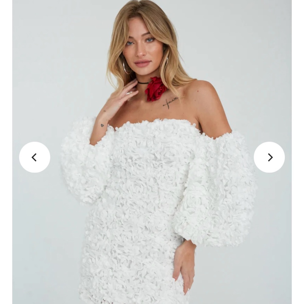 White Off-Shoulder Textured Dress